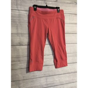 Athleta Women Capri Leggings Large Petite Coral Pink Pockets CoolMax